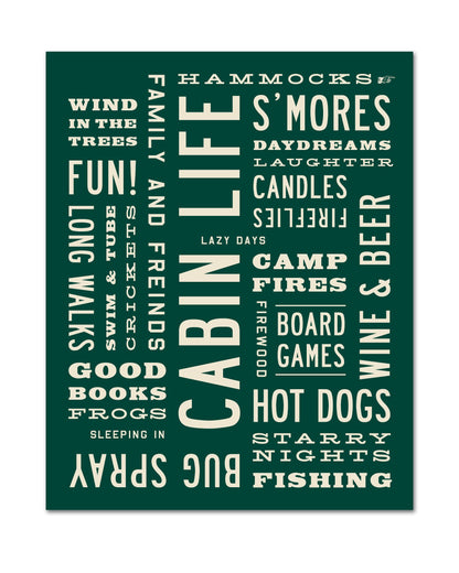 Green Cabin Life Word Art Print - Transit Design