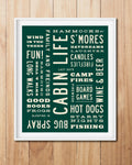 Rustic Cabin Life Word Art Print - Green
