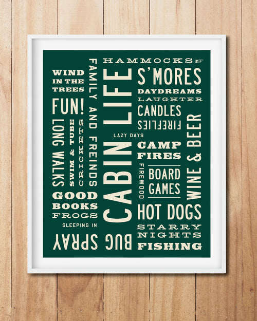 Rustic Cabin Life Word Art Print - Green