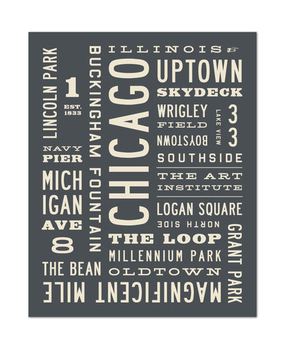 Chicago Word Art Print typography poster - Transit Design