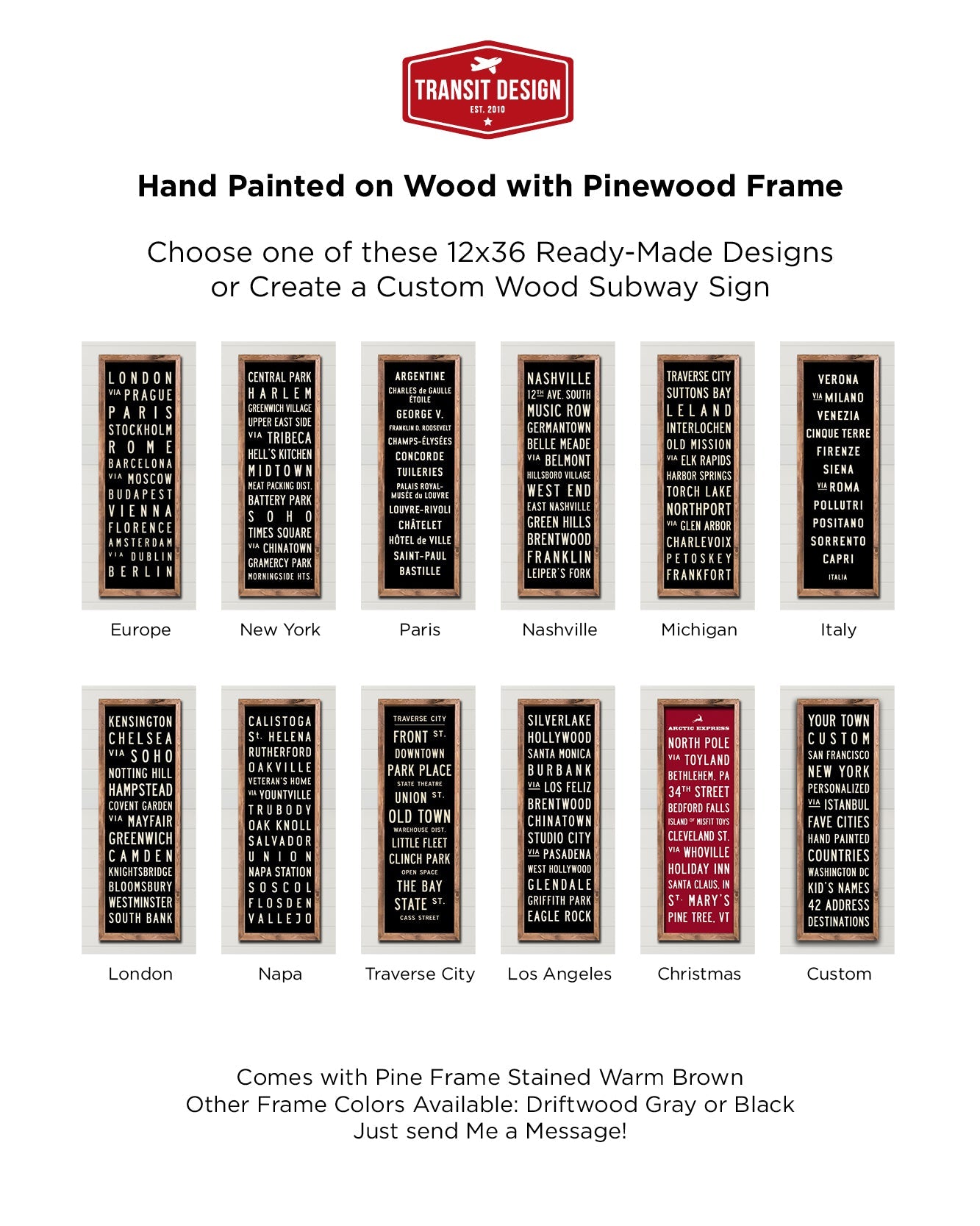 Choose Any 12x36 Wood Subway Sign - Transit Design - Transit Design