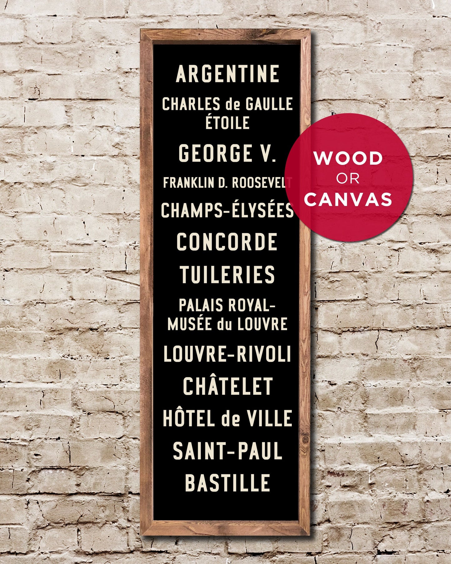 Wooden Paris Subway Sign, Choose Any Subway Art - Transit Design