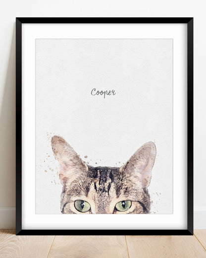 Custom Cat Portrait with cat peeking, pet art - Transit Design