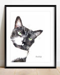 Custom Cat Portrait Art with black and white cat