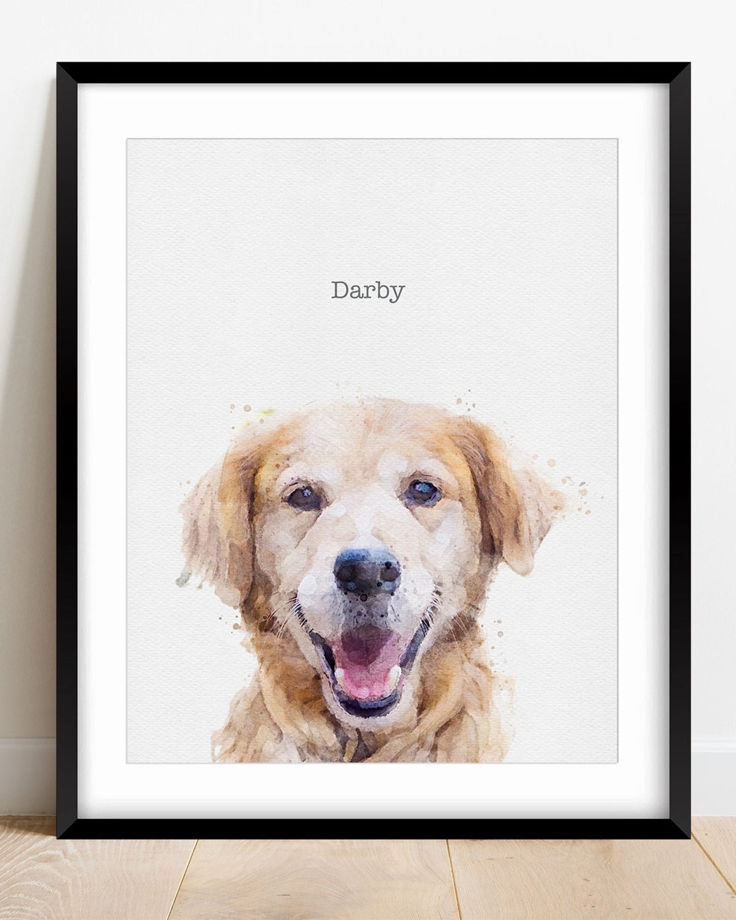 Custom Dog Portrait of Golden Retriever in black frame - Transit Design