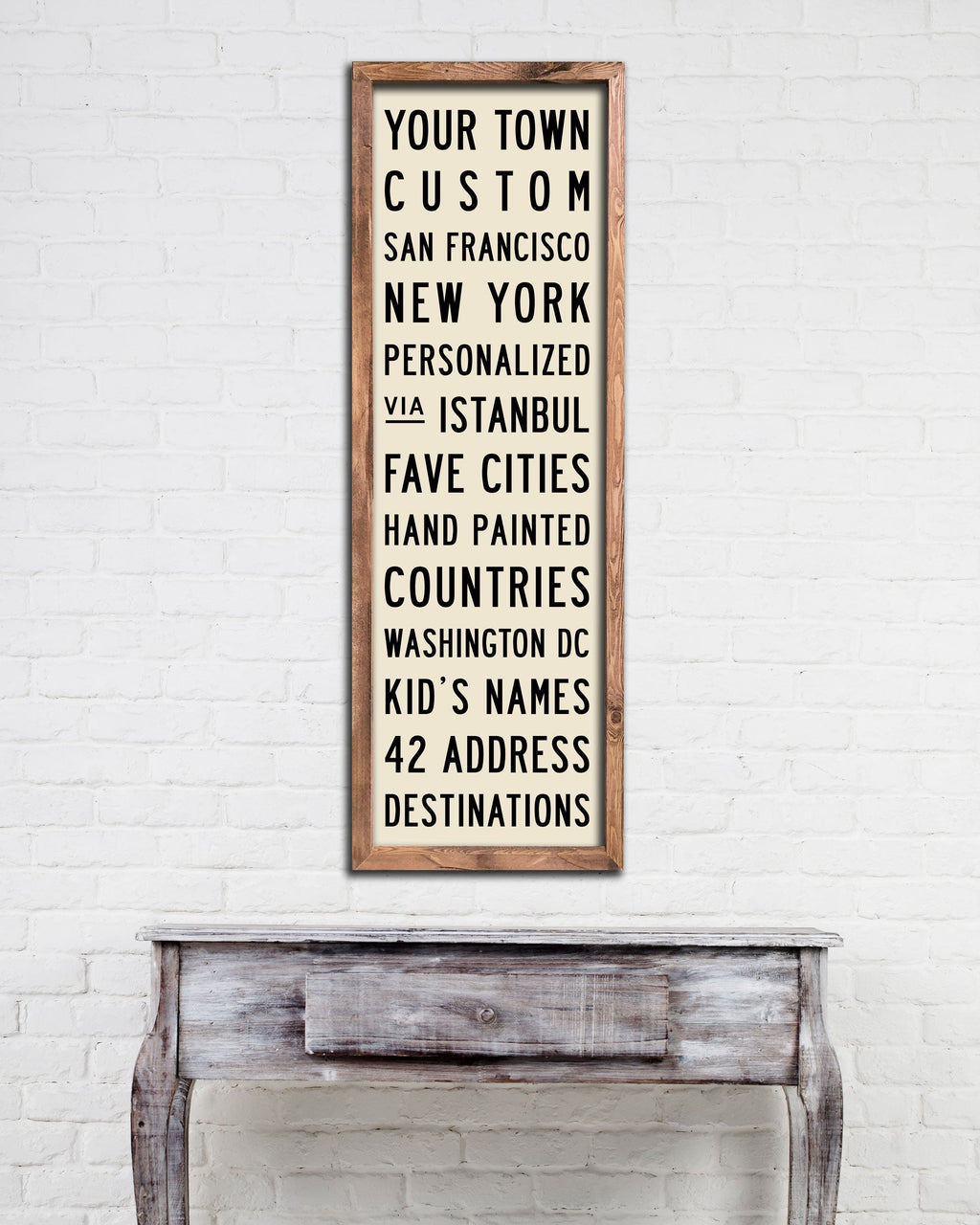 Rustic Wooden Subway Sign, custom wall art sign with black letters on cream background