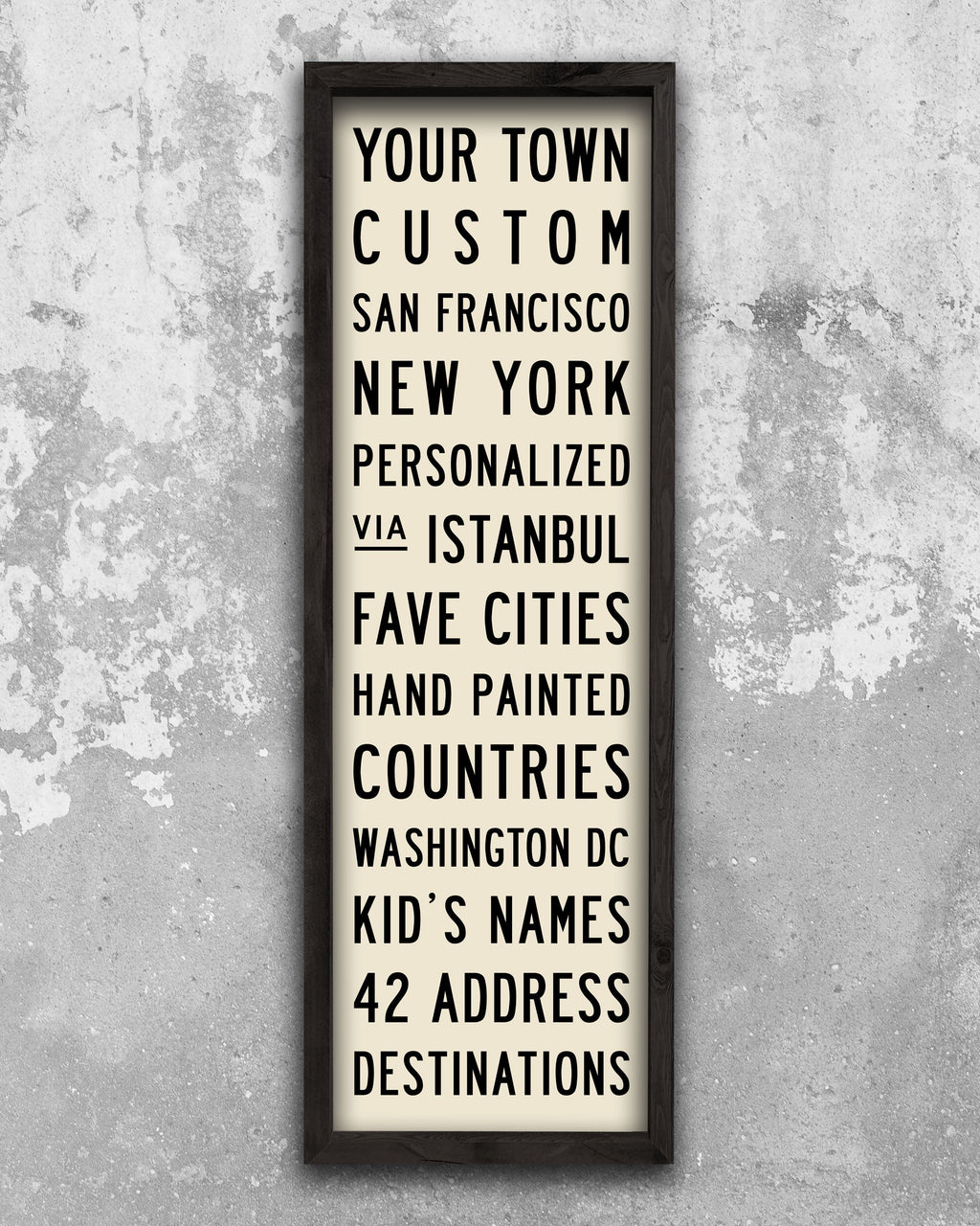 Custom Wood Subway Sign Art with black lettering and cream background