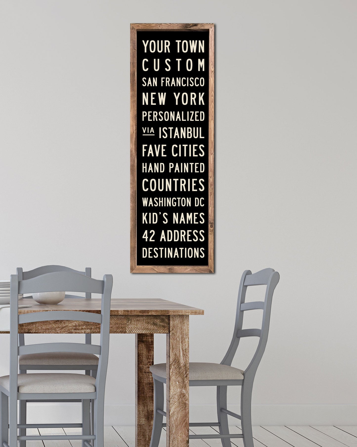 Custom Wooden Subway Sign art for dining room, 12x36 - Transit Design