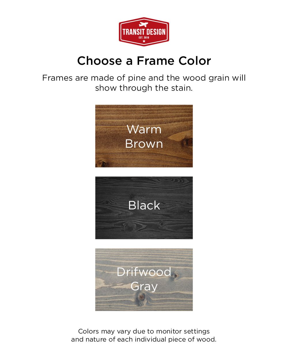 Frame options for Transit Design