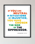 Framed Desmond Tutu Social Justice Poster art with a quote by Tutu