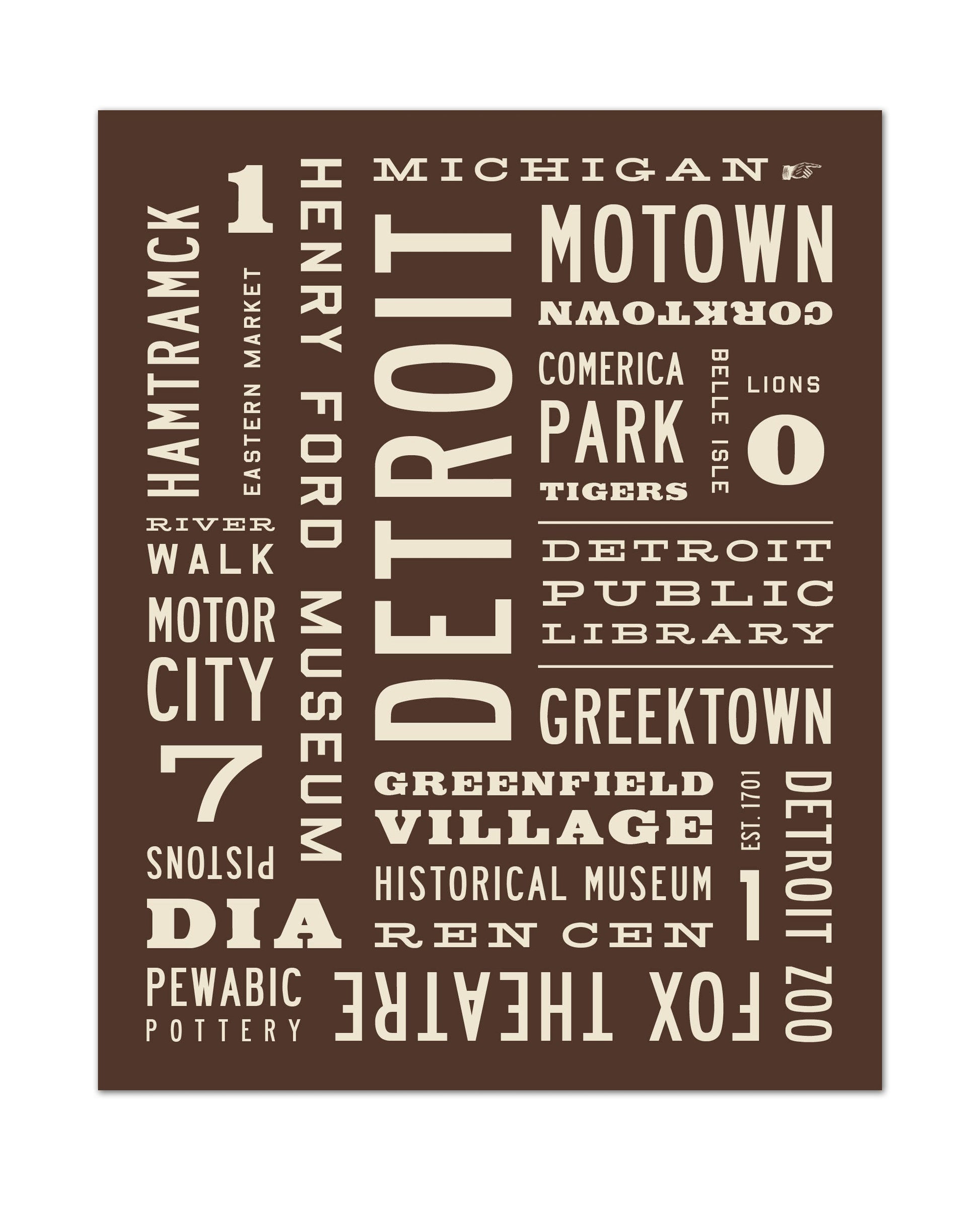 Detroit Word Art Print, modern wall art - Transit Design