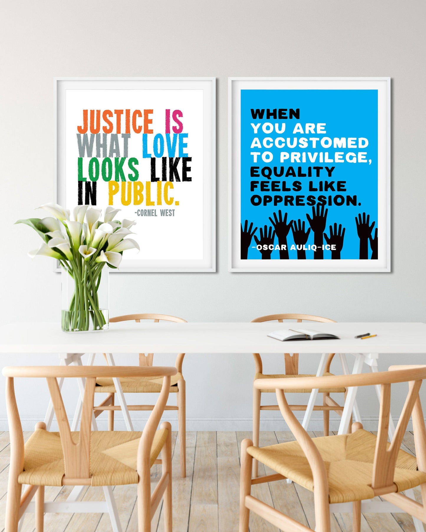 Two Racial Justice Posters hanging in a dining room, Protest Poster Art - Transit Design