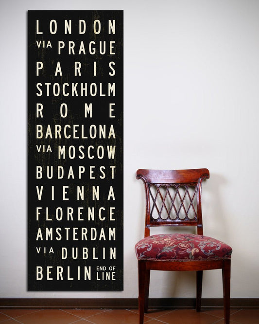 European Cities Subway Sign large canvas print hanging on wall - Transit Design