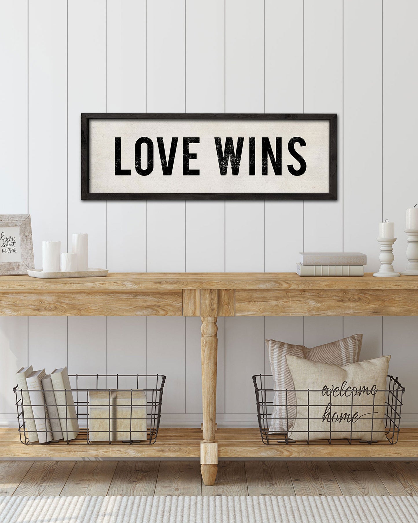 Farmhouse Style Love Wins Sign hanging in entryway - Transit Design