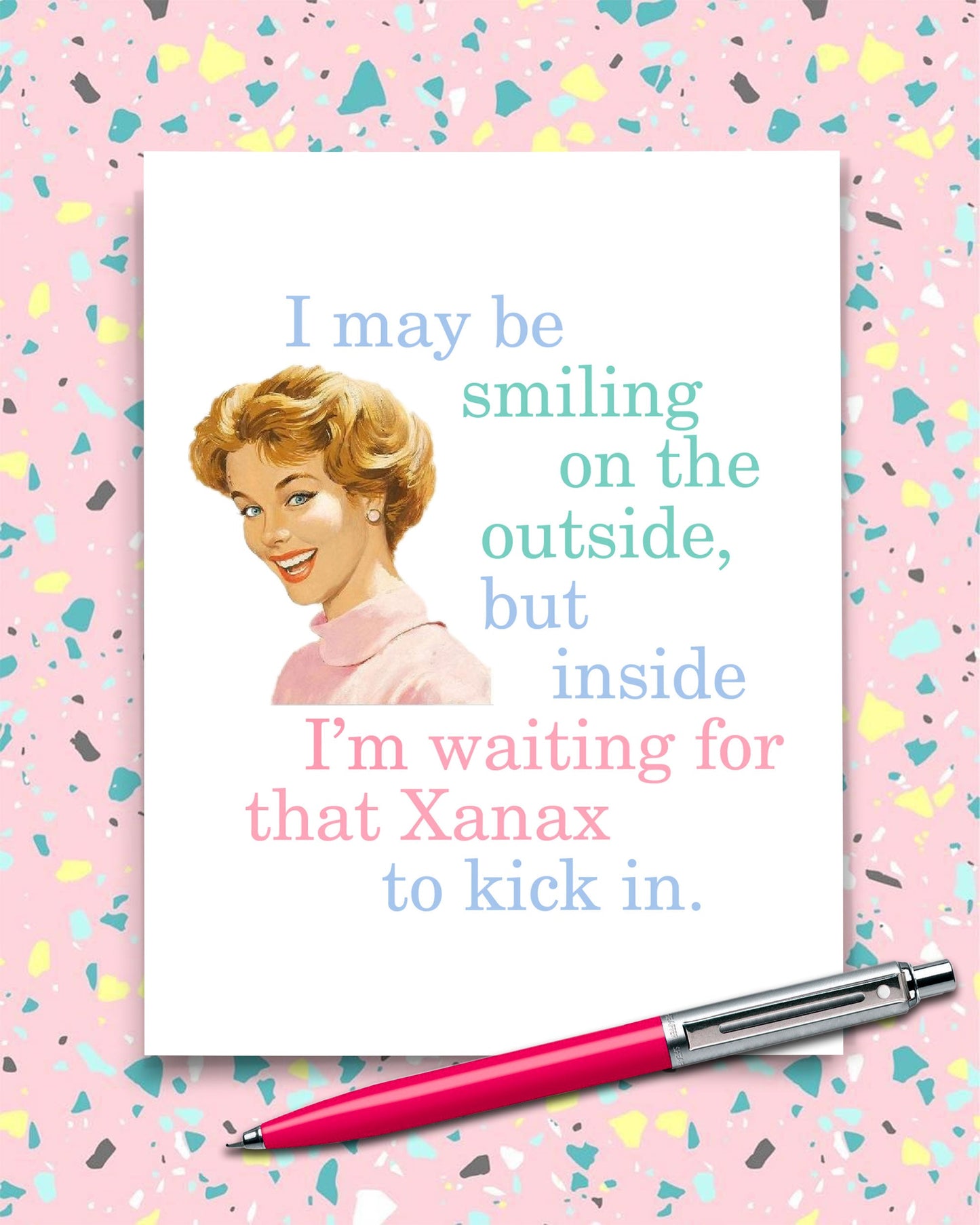 Funny Friendship Card - Smiling on the Outside, Retro Greeting Card - Transit Design - Smirkantile