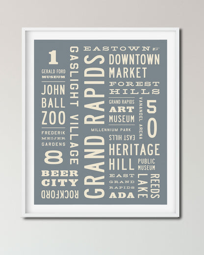 Grand Rapids, Michigan Word Art, Travel Art Print - Transit Design