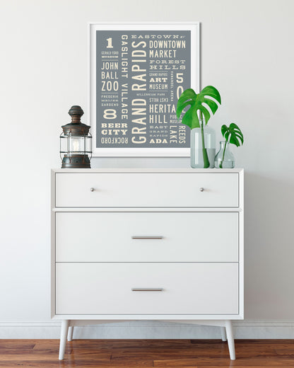 Modern Word Art Print of Grand Rapids - Transit Design