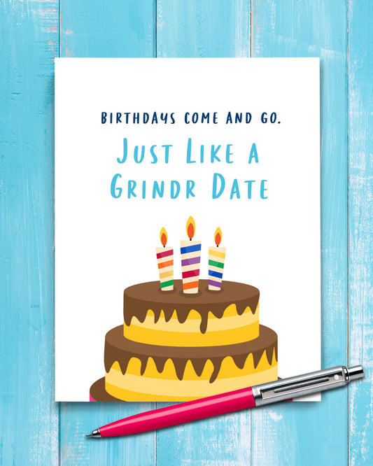 Grindr Date Funny Birthday Card, gay friend card - Transit Design - Smirkantile