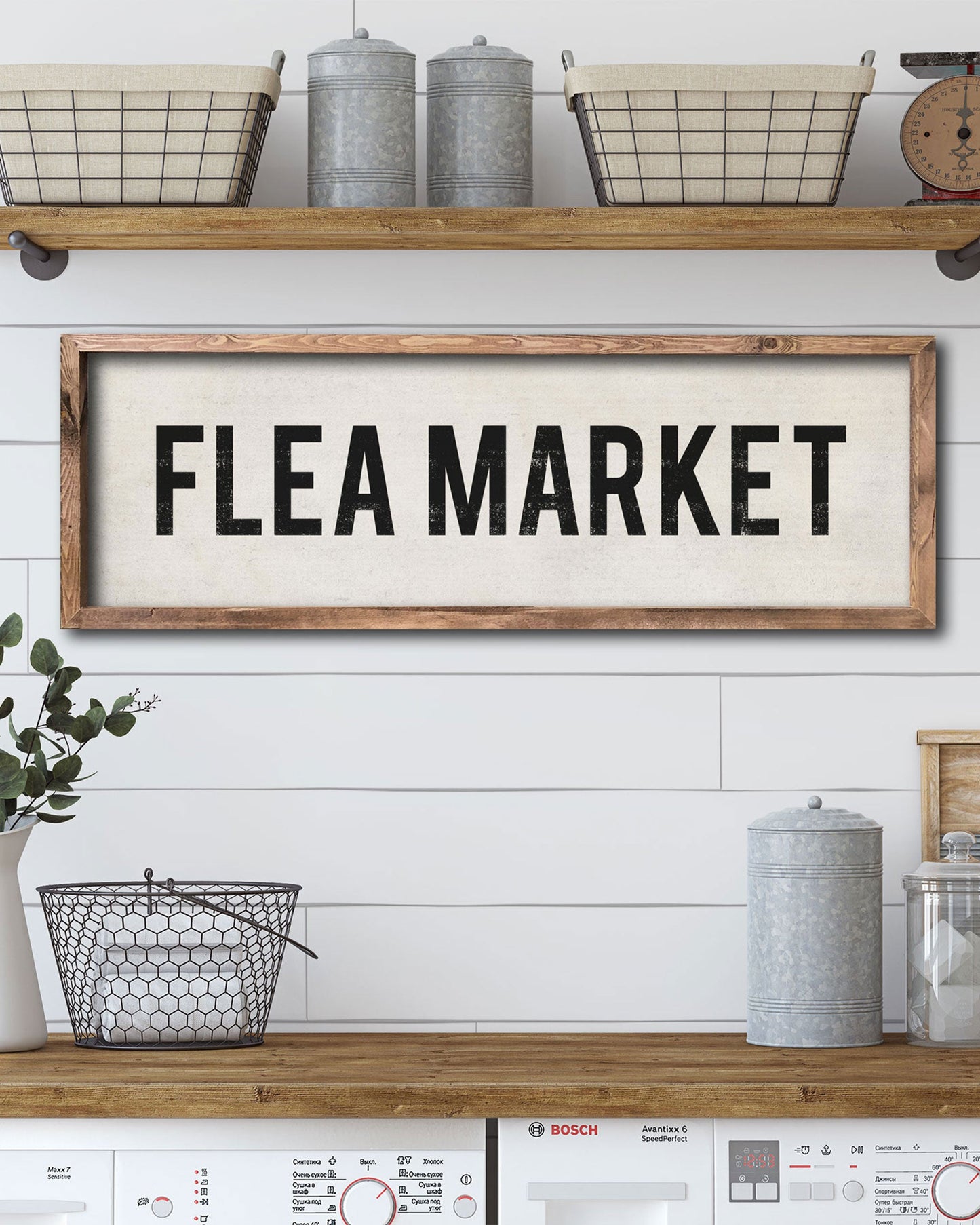 Vintage Flea Market Sign, wood farmhouse wall art - Transit Design