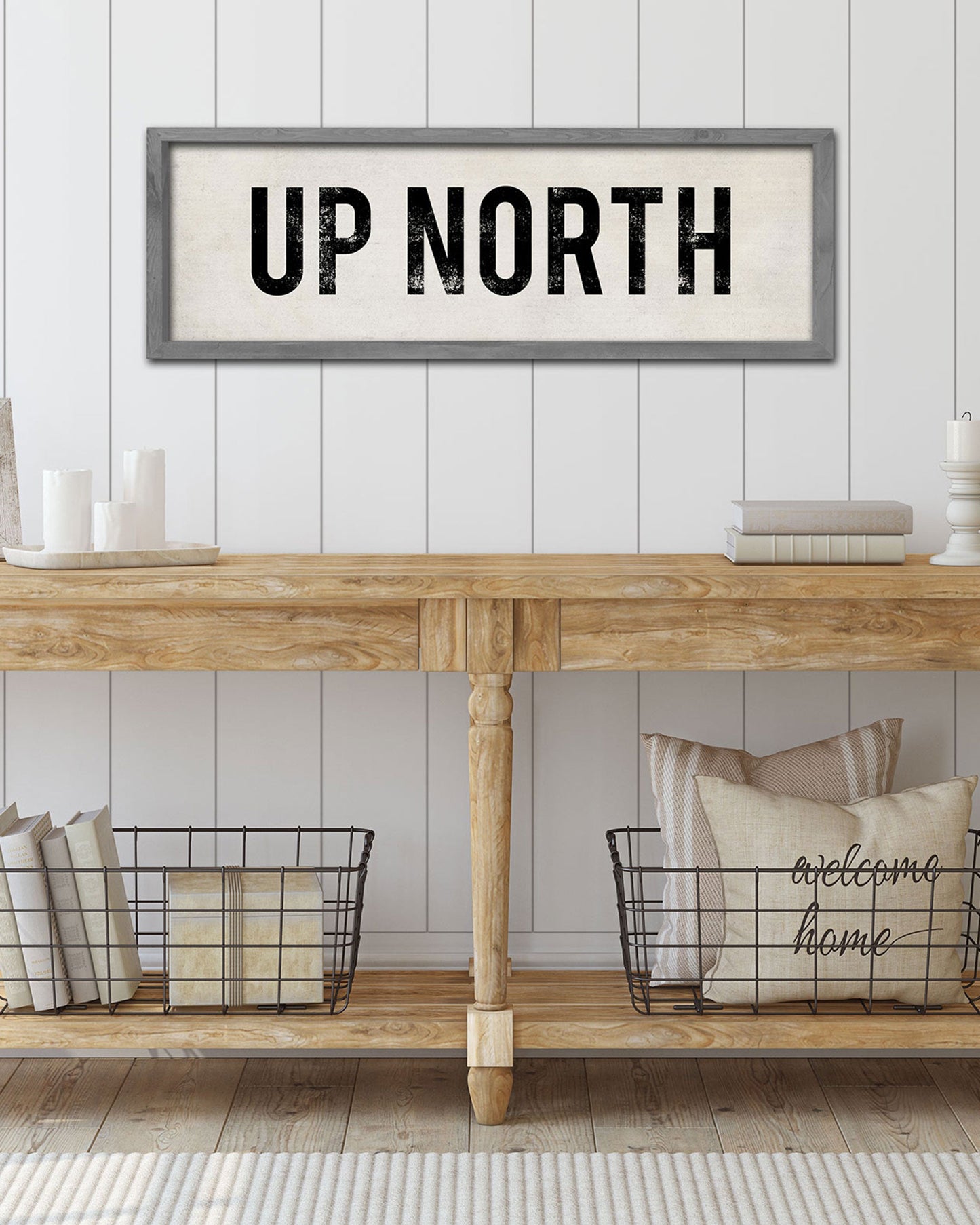 Wooden Up North Sign, modern farmhouse wall art - Transit Design