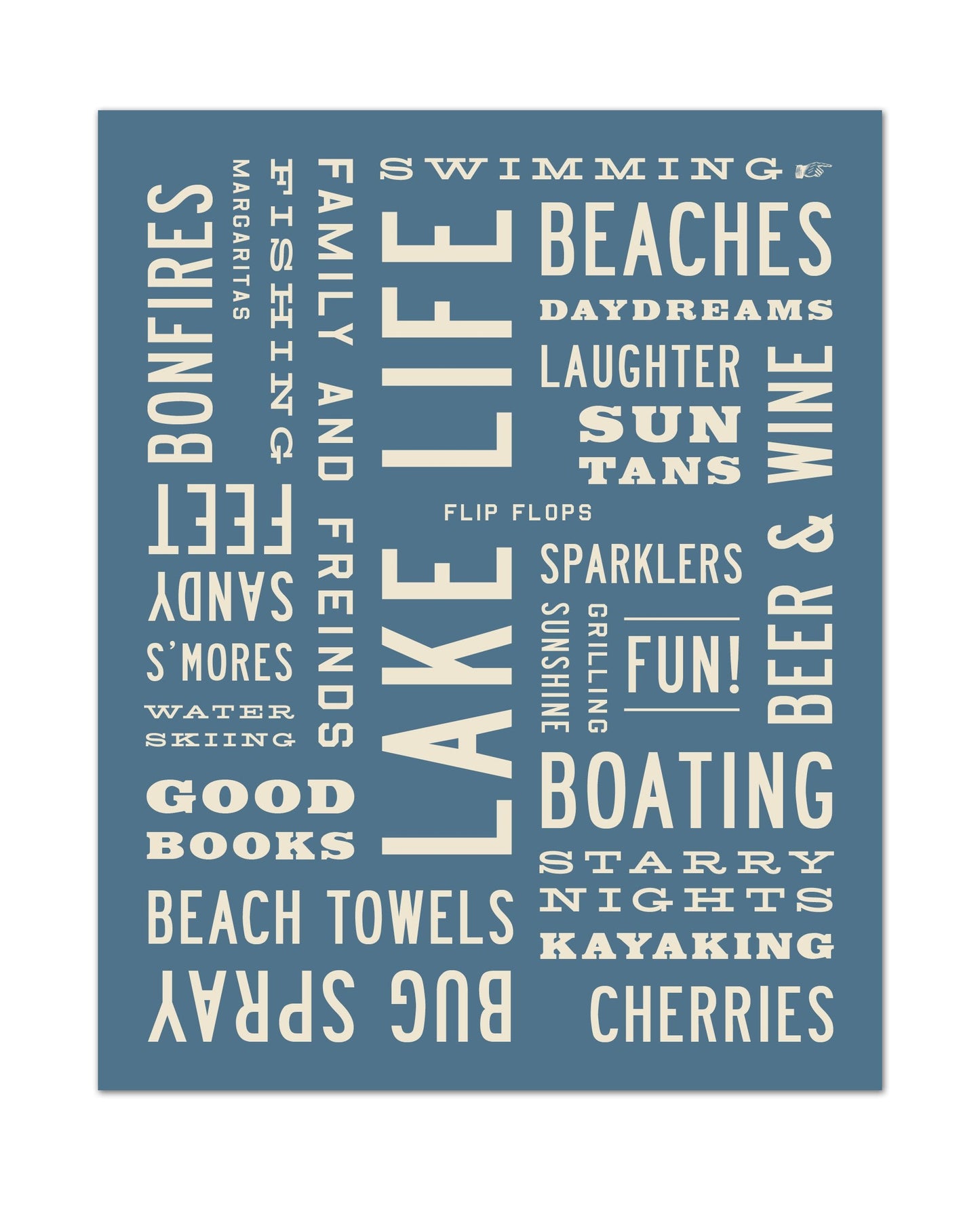 Lake Life Word Art Print in blue - Transit Design