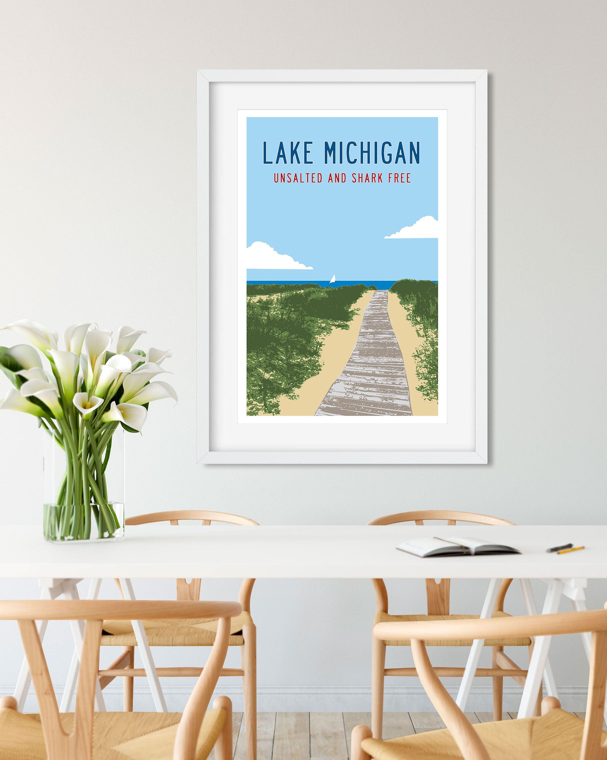 Lake Michigan Poster - Unsalted Shark Free - Transit Design