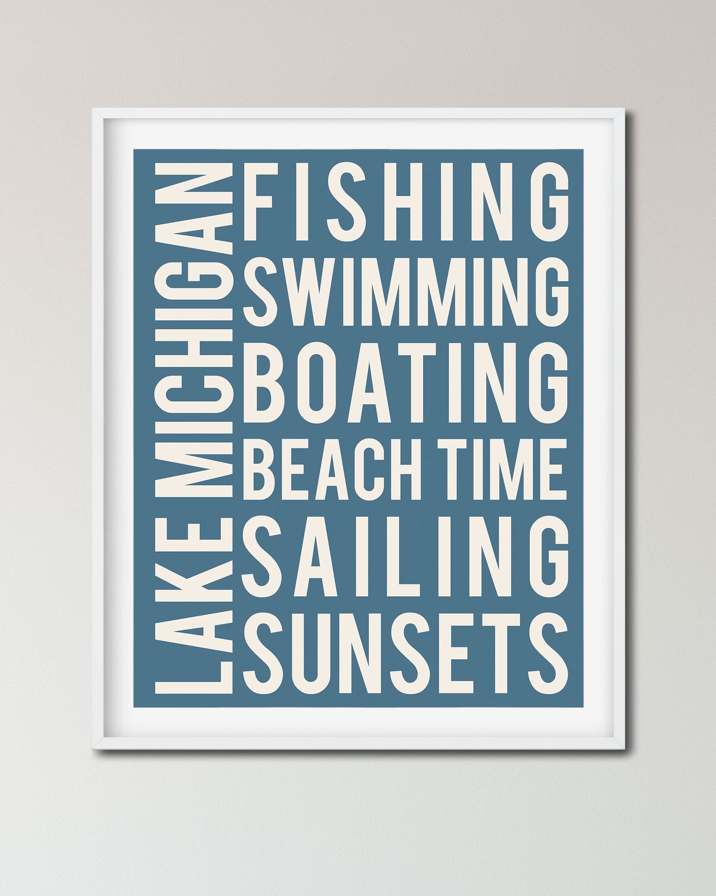 Framed Lake Michigan Word Art Poster - Transit Design