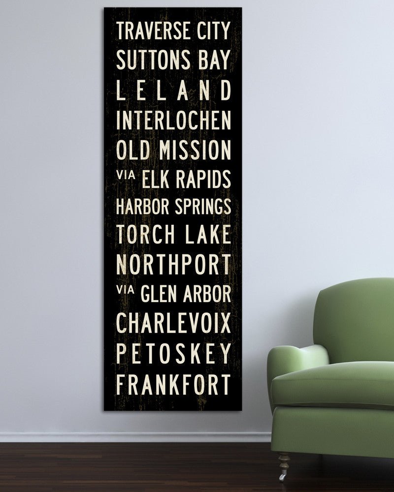 Michigan Subway Sign Art large canvas print hanging in living room 20x60 - Transit Design