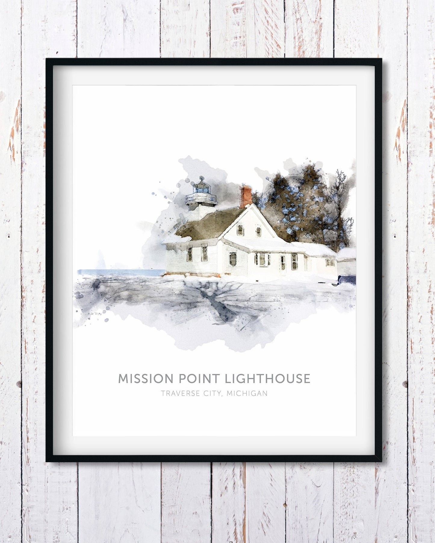 Old Mission Lighthouse Poster, Mission Point Lighthouse Art- Transit Design