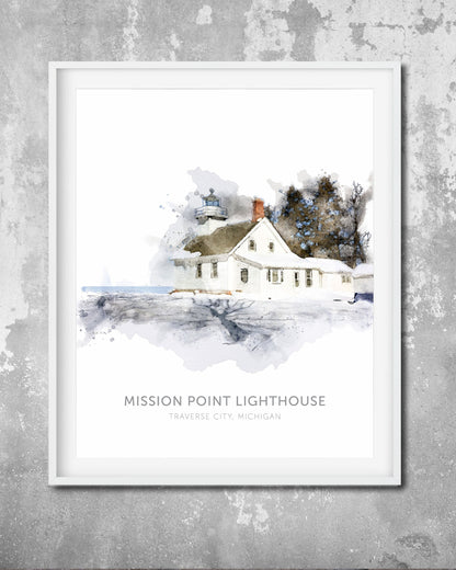 Mission Point Lighthouse Print, Michigan Lighthouse Art - Transit Design