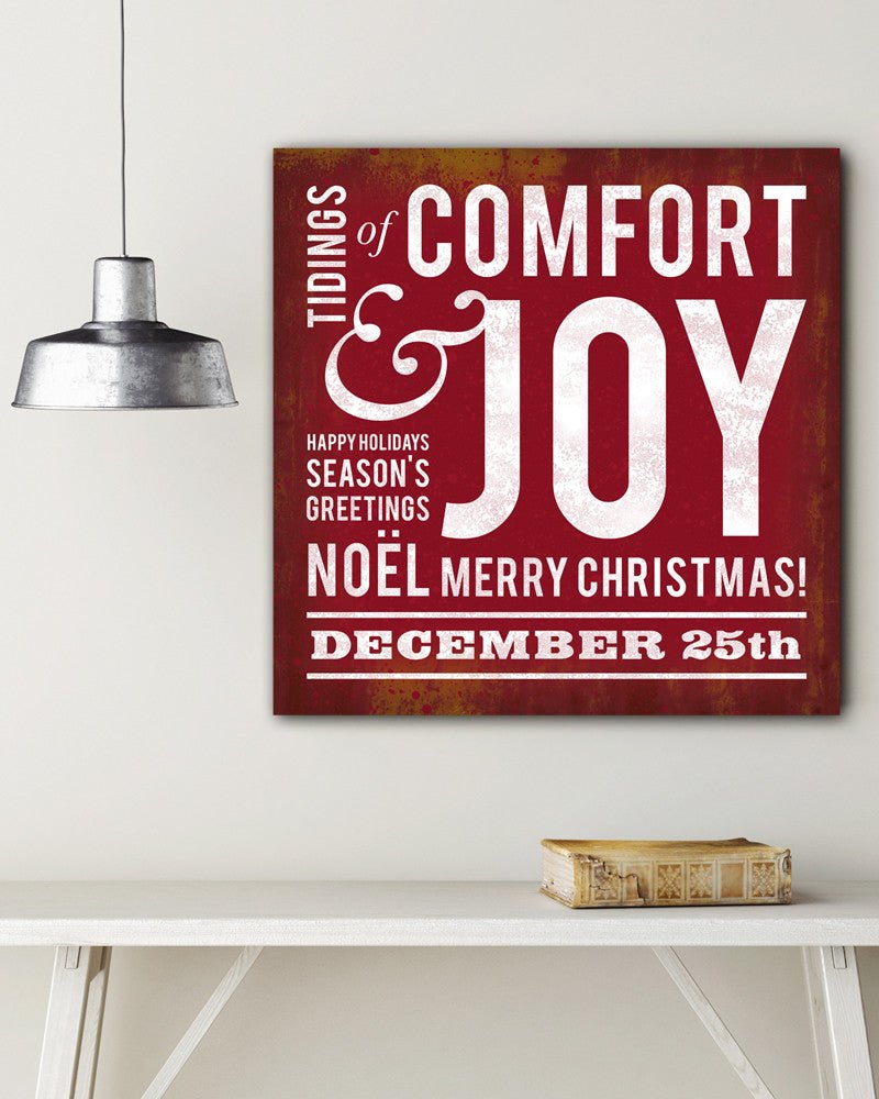 Red Comfort & Joy Christmas Wall Decor on stretched canvas - Transit Design