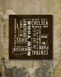 New York City Art Sign with popular NYC neighborhoods - Transit Design