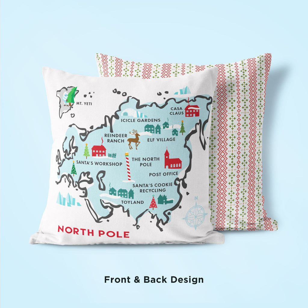 North Pole Map Christmas Pillow with front and back design - Transit Design