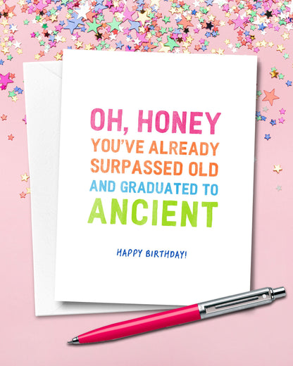 Oh, Honey Funny Birthday Card with confetti - Transit Design - Smirkantile