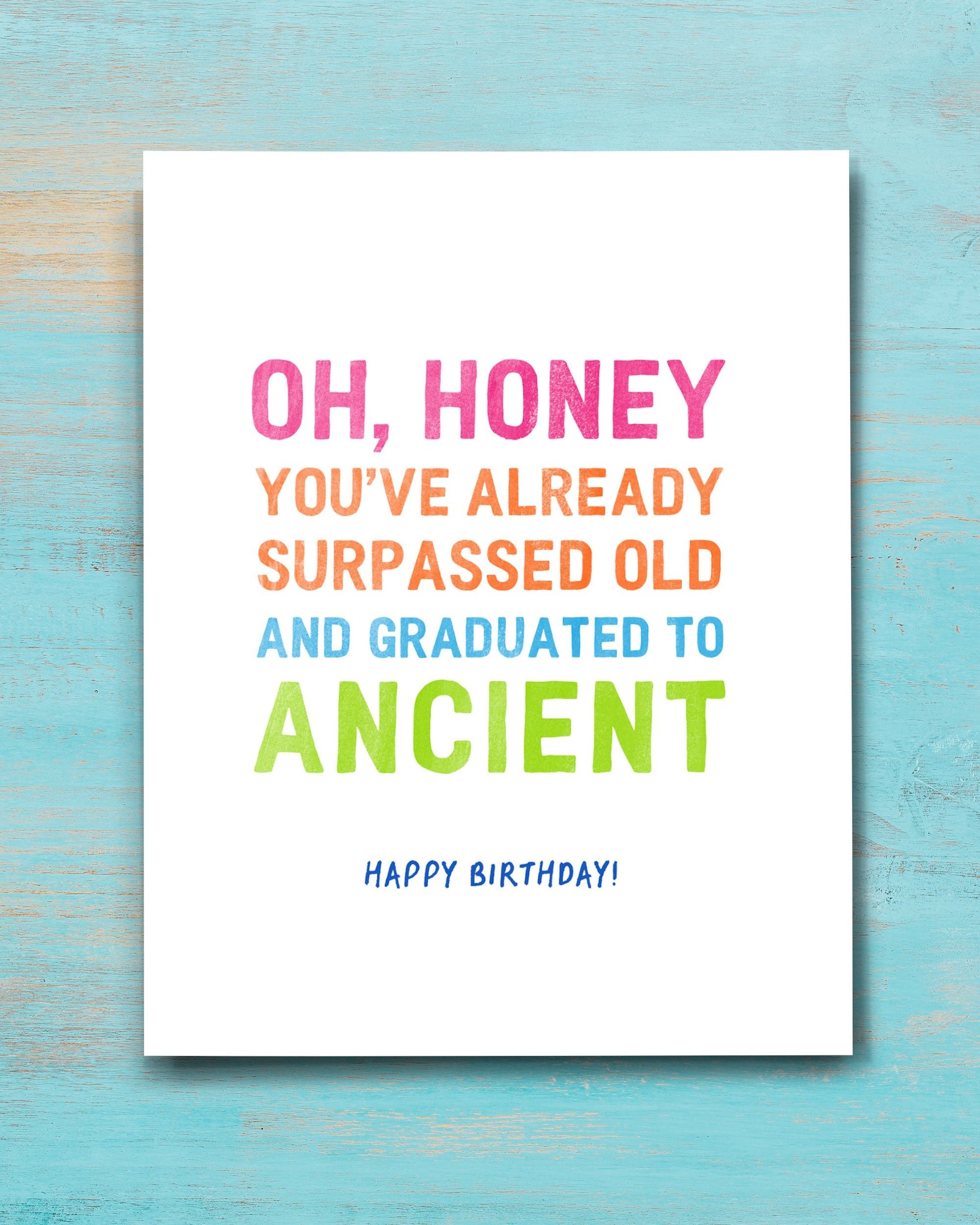 Oh, Honey Funny Birthday Card on teal background - Transit Design - Smirkantile