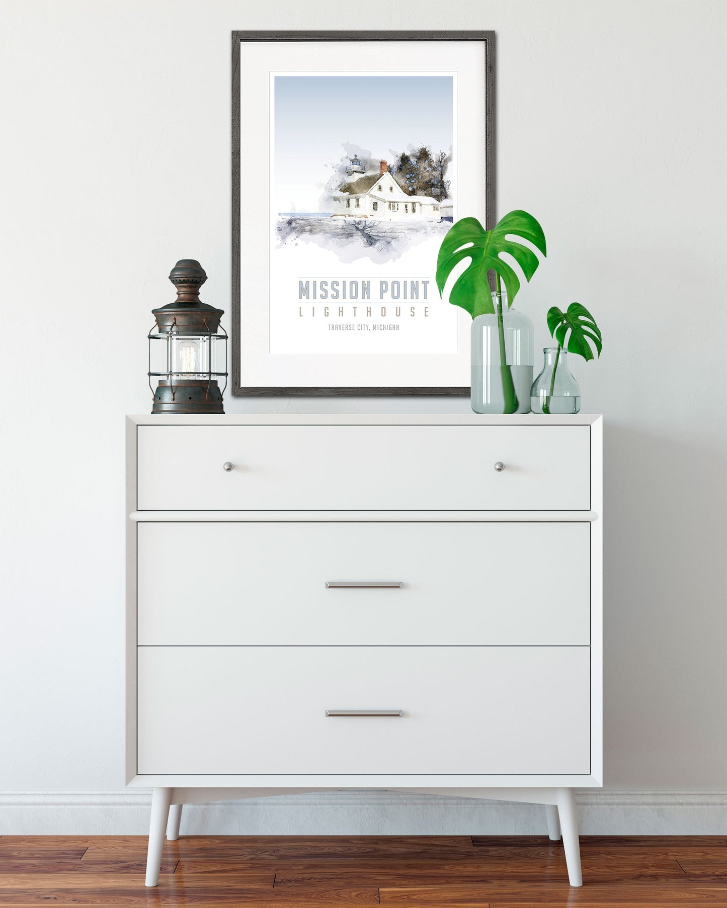 Framed Old Mission Lighthouse Poster, Mission Point Travel Poster art for bedroom - Transit Design