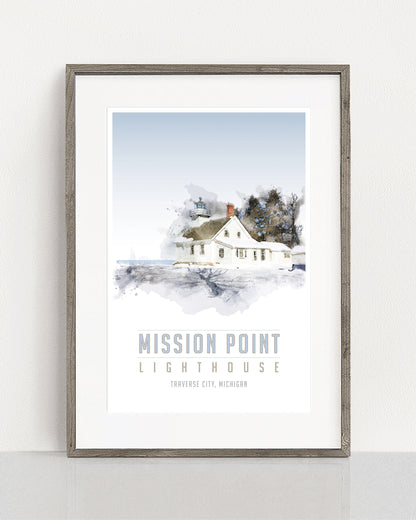 Old Mission Lighthouse Travel Poster, Mission Point Lighthouse Art - Transit Design
