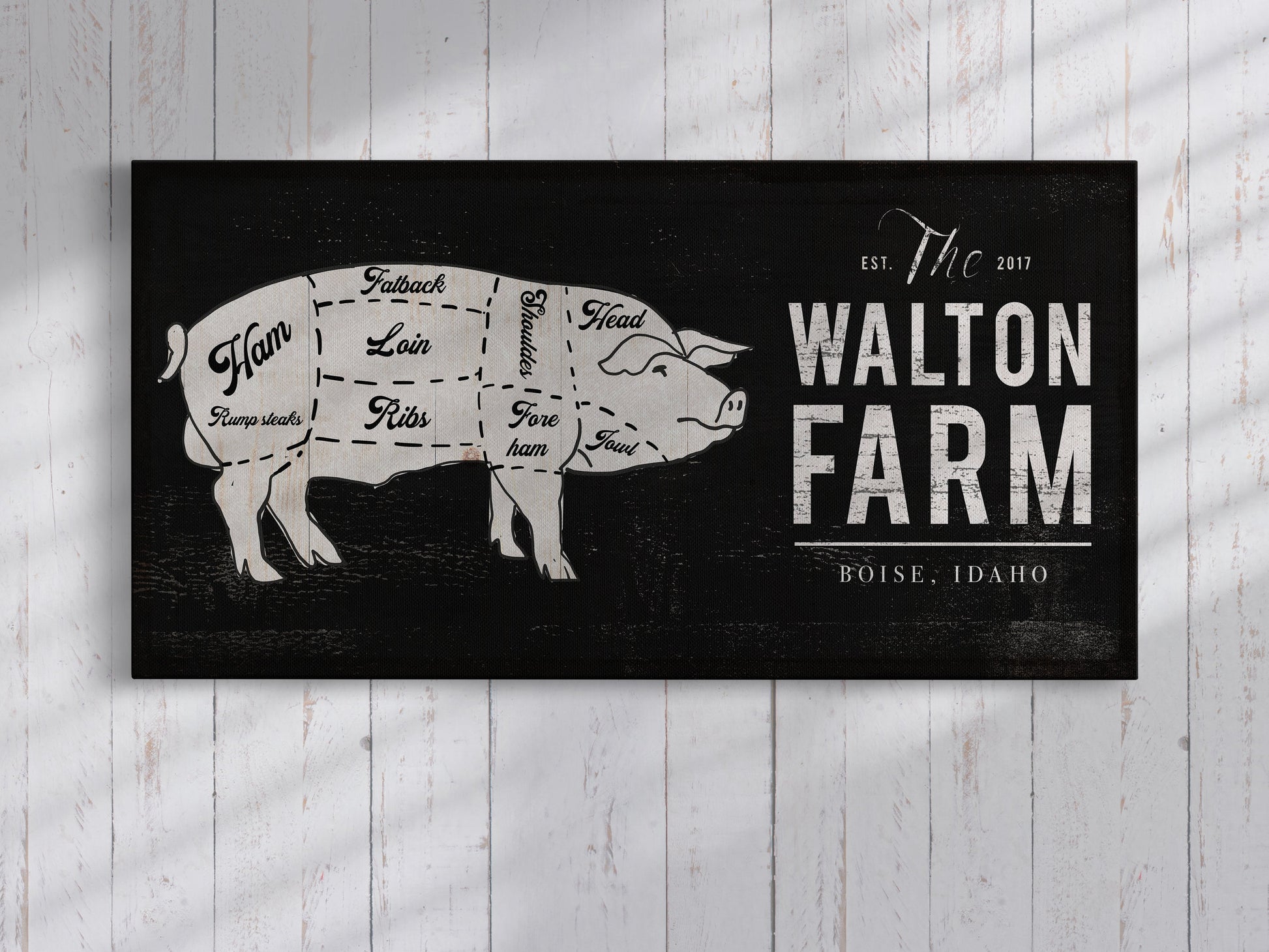 Personalized Family Name Sign with Pig wall art in black - Transit Design