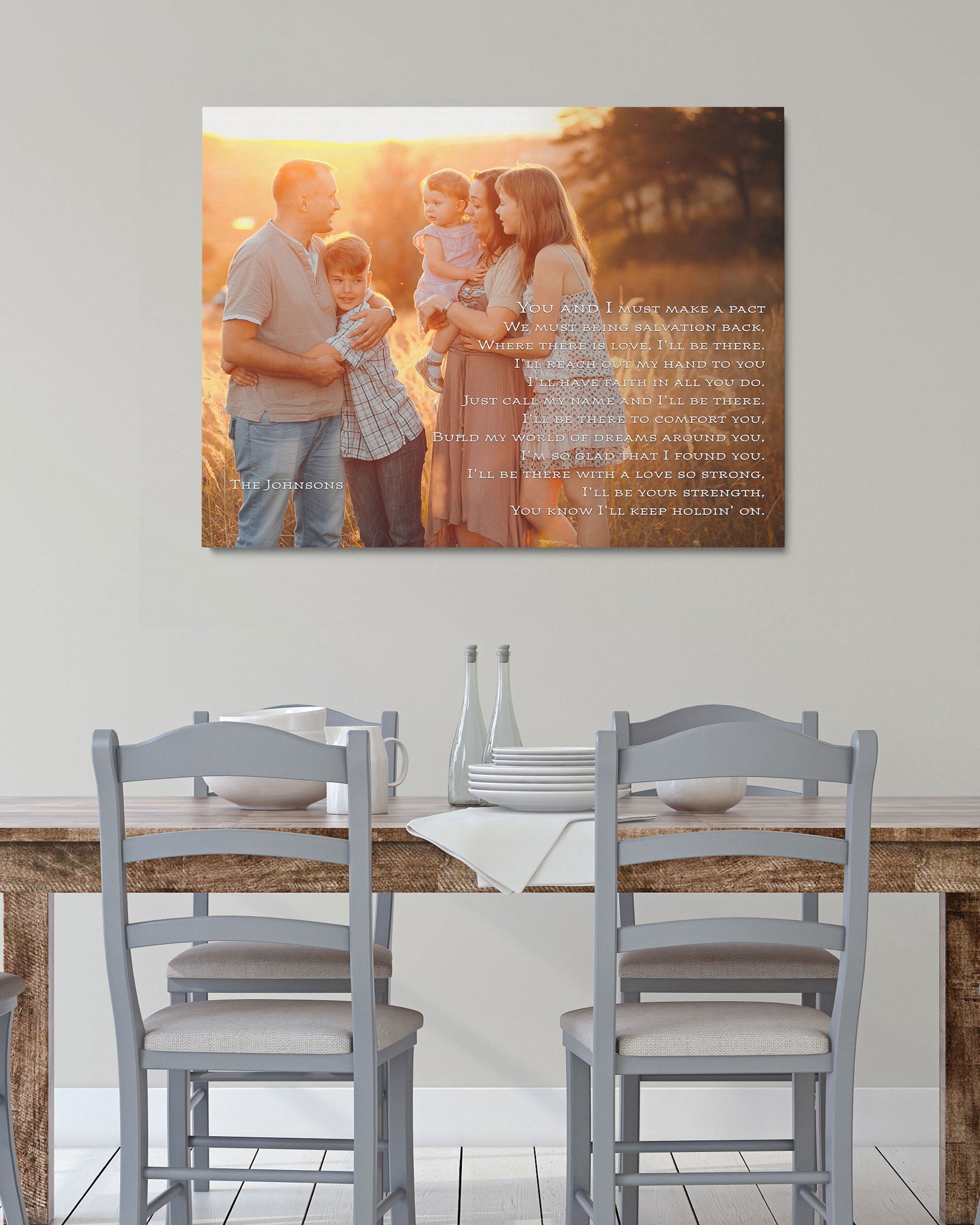 Personalized Family Photo Art Canvas, Custom Family Portrait with Text ...