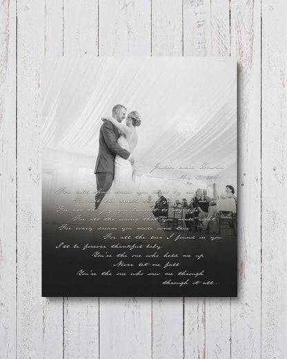 Personalized First Dance Wedding Photo Canvas Art on white wood wall - Transit Design