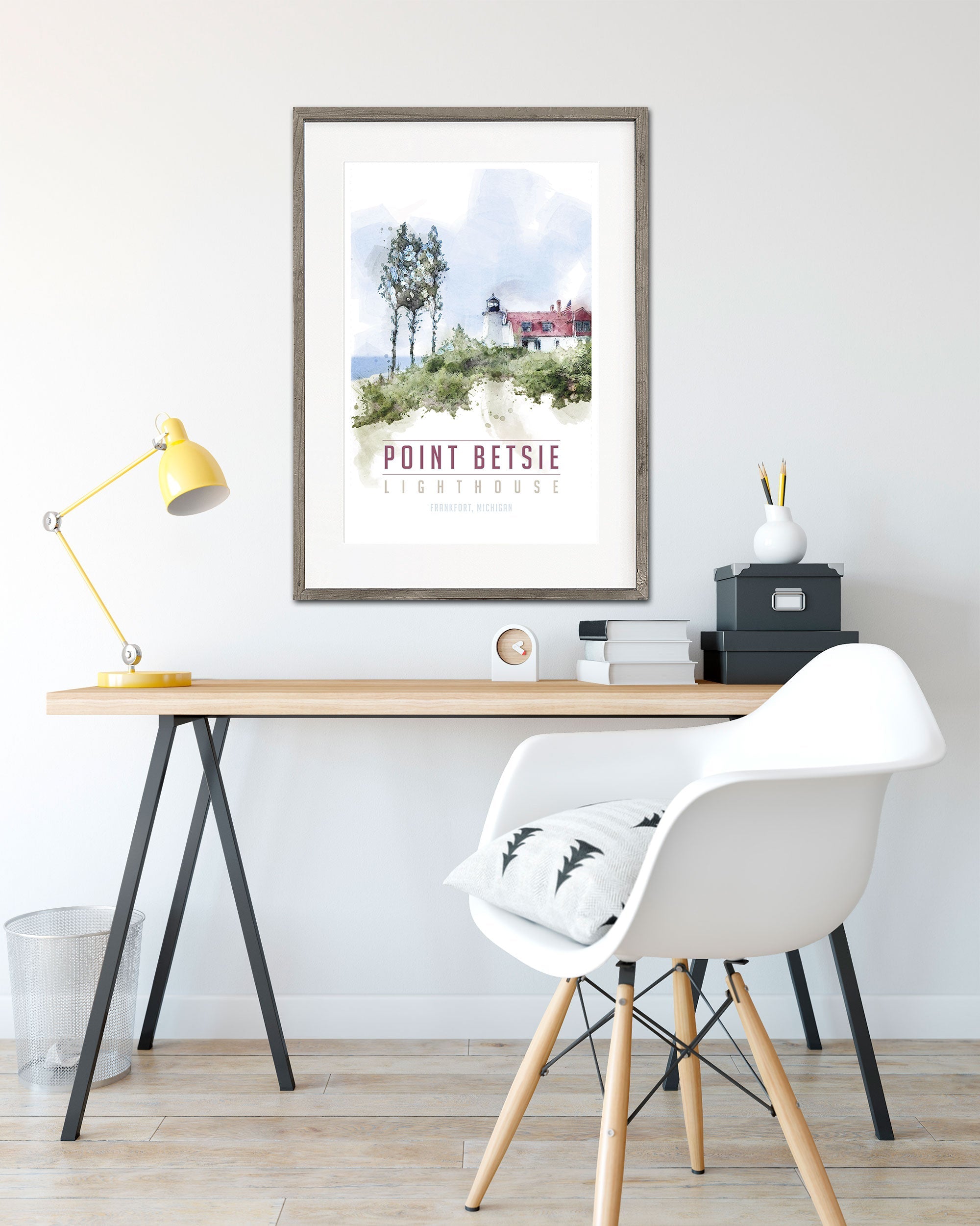 Point Betsie Lighthouse Travel Poster, Michigan Lighthouse - Transit Design