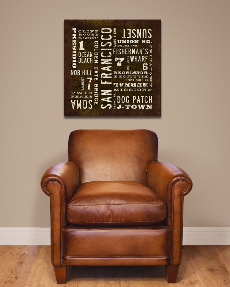 San Francisco City Art Sign Canvas hanging on wall over a chair - Transit Design