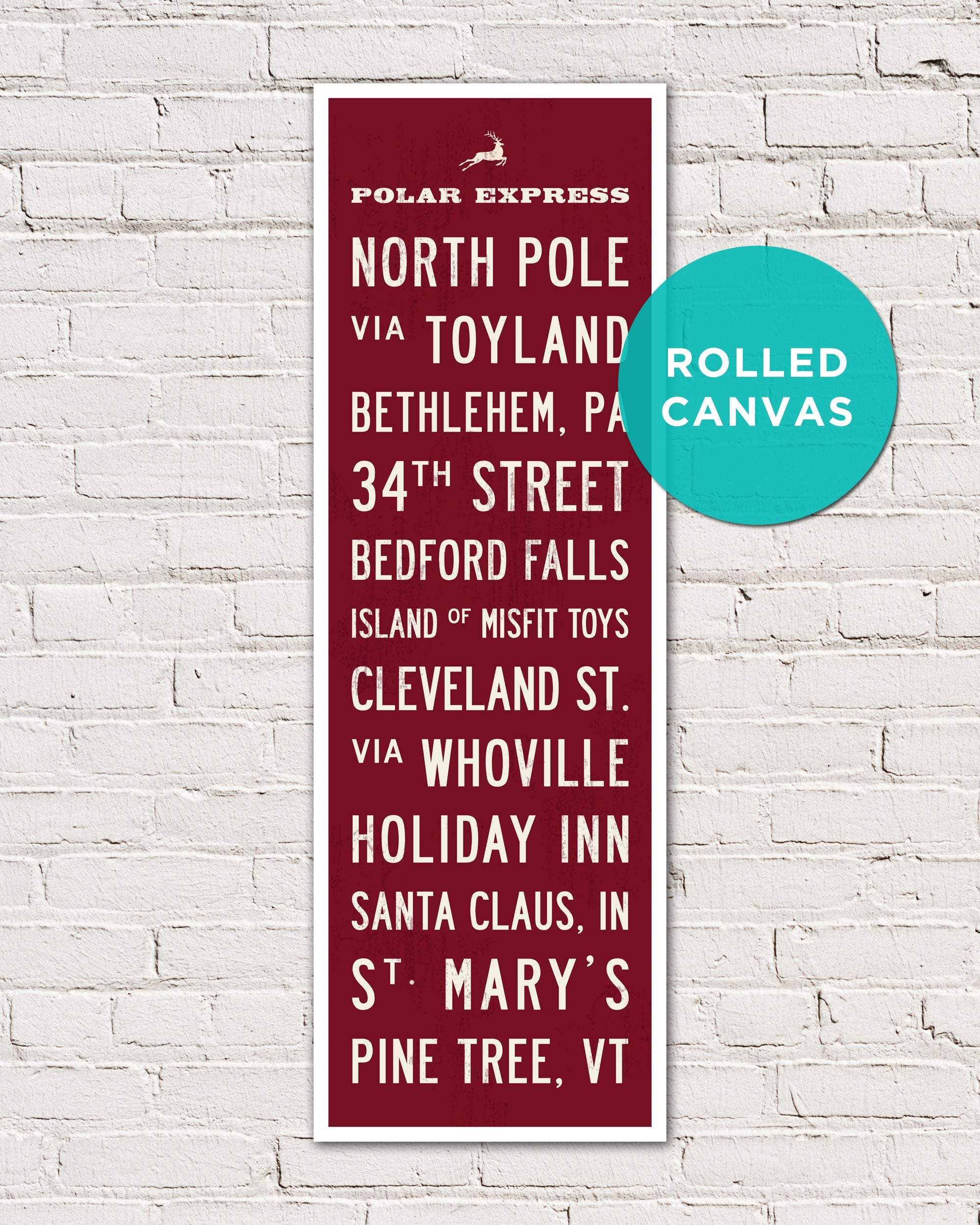 Small Arctic Express Christmas Sign rolled canvas holiday decor - Transit Design