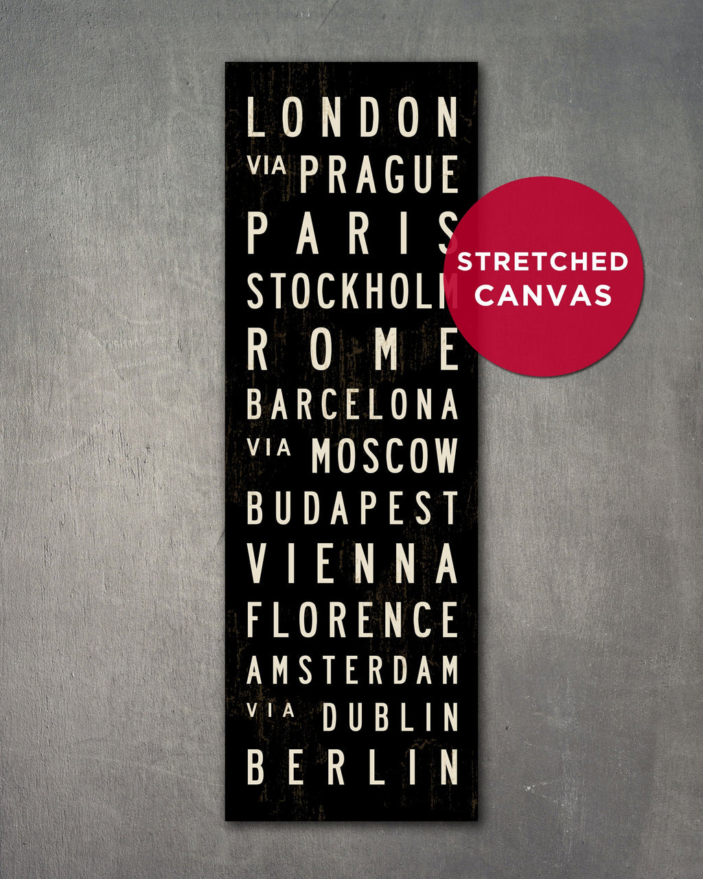 Small Europe Subway Sign Art stretched canvas bus scroll