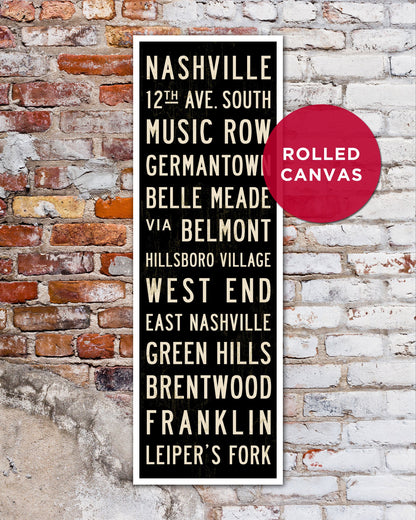 Small Nashville Subway Sign Art in rolled canvas - Transit Design