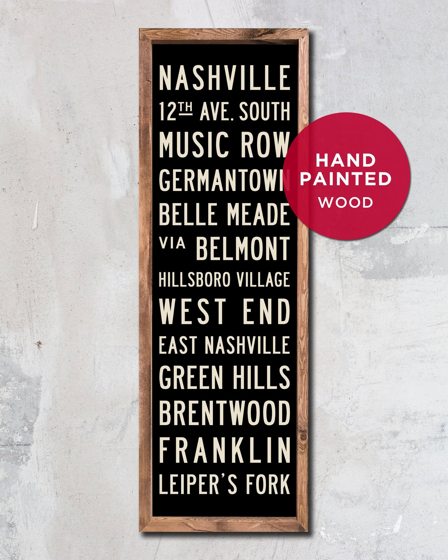 Small Wood Nashville Subway Sign Art with brown frame - Transit Design