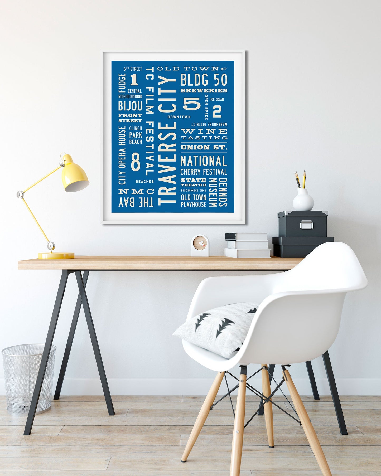 Traverse City Word Art Print hanging in office - Transit Design