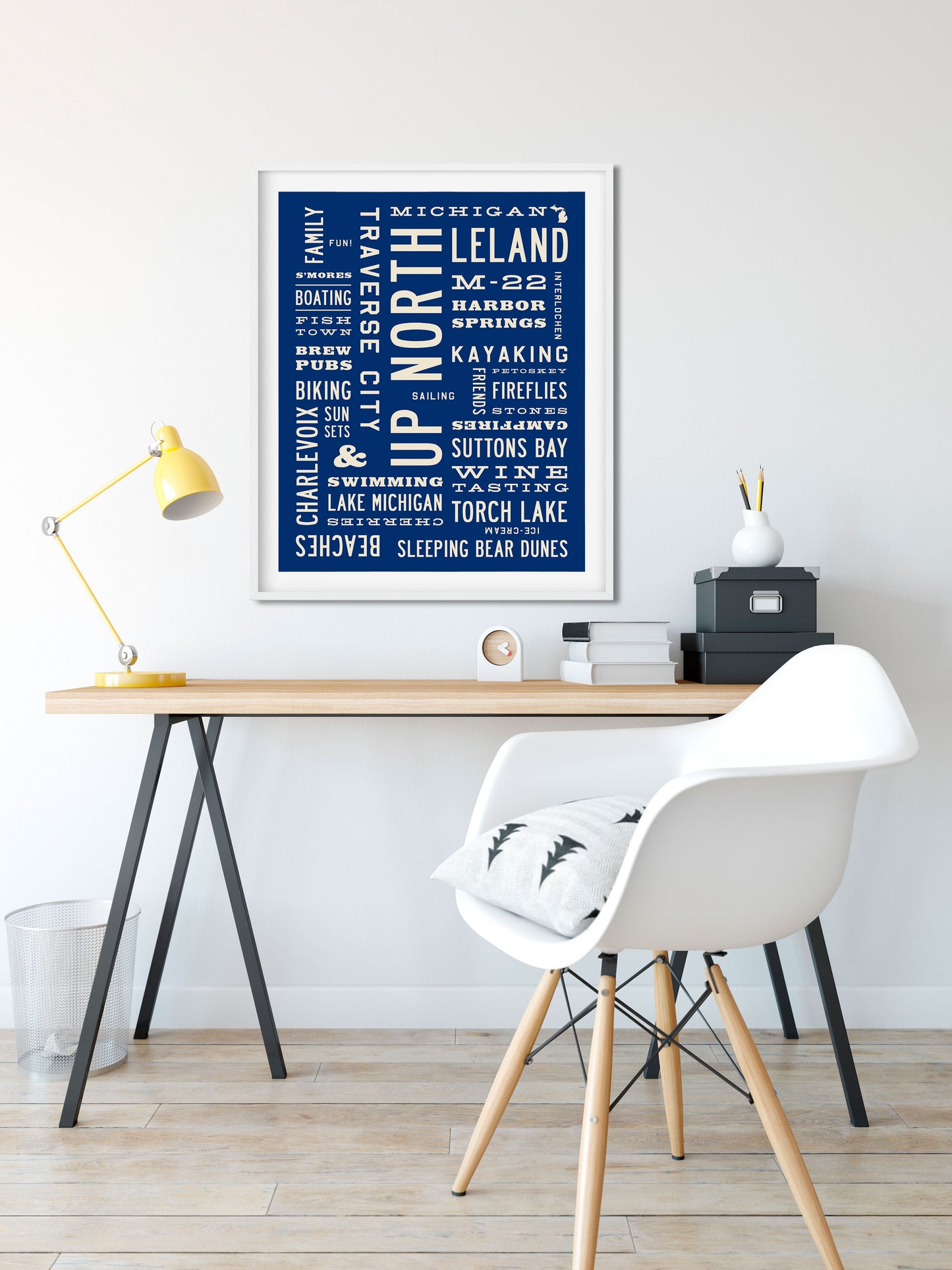 Up North Word Art Print hanging in office over desk - Transit Design