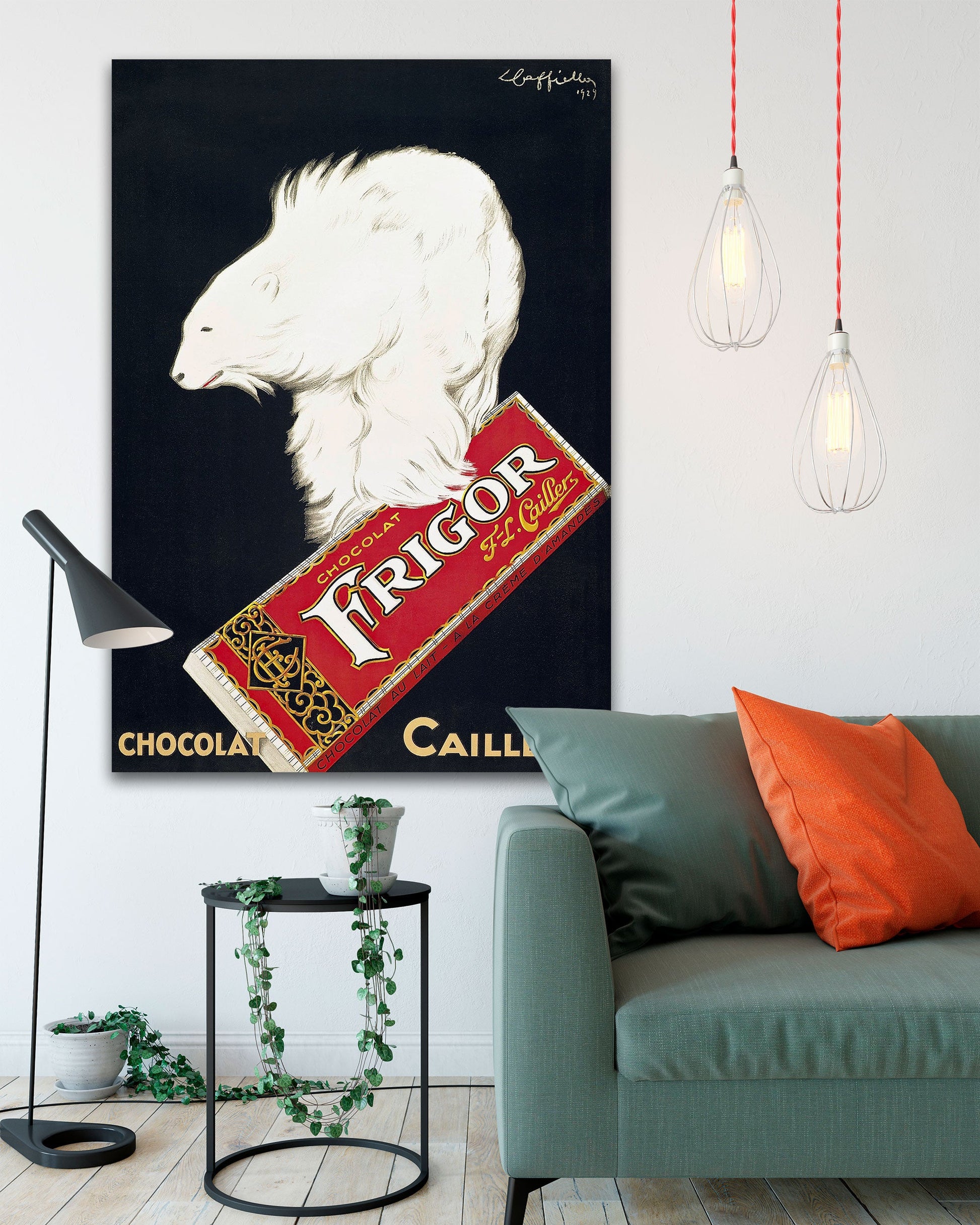 Vintage Leonetto Cappiello Chocolat Frigor Poster hanging in a living room - Transit Design