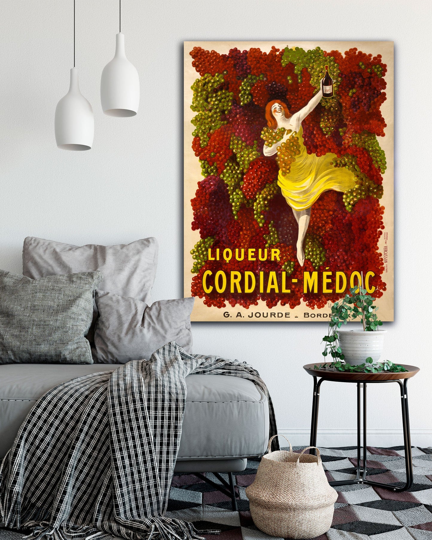 Cordial Medoc Poster Art by Leonetto Cappiello hanging in living room - Transit Design